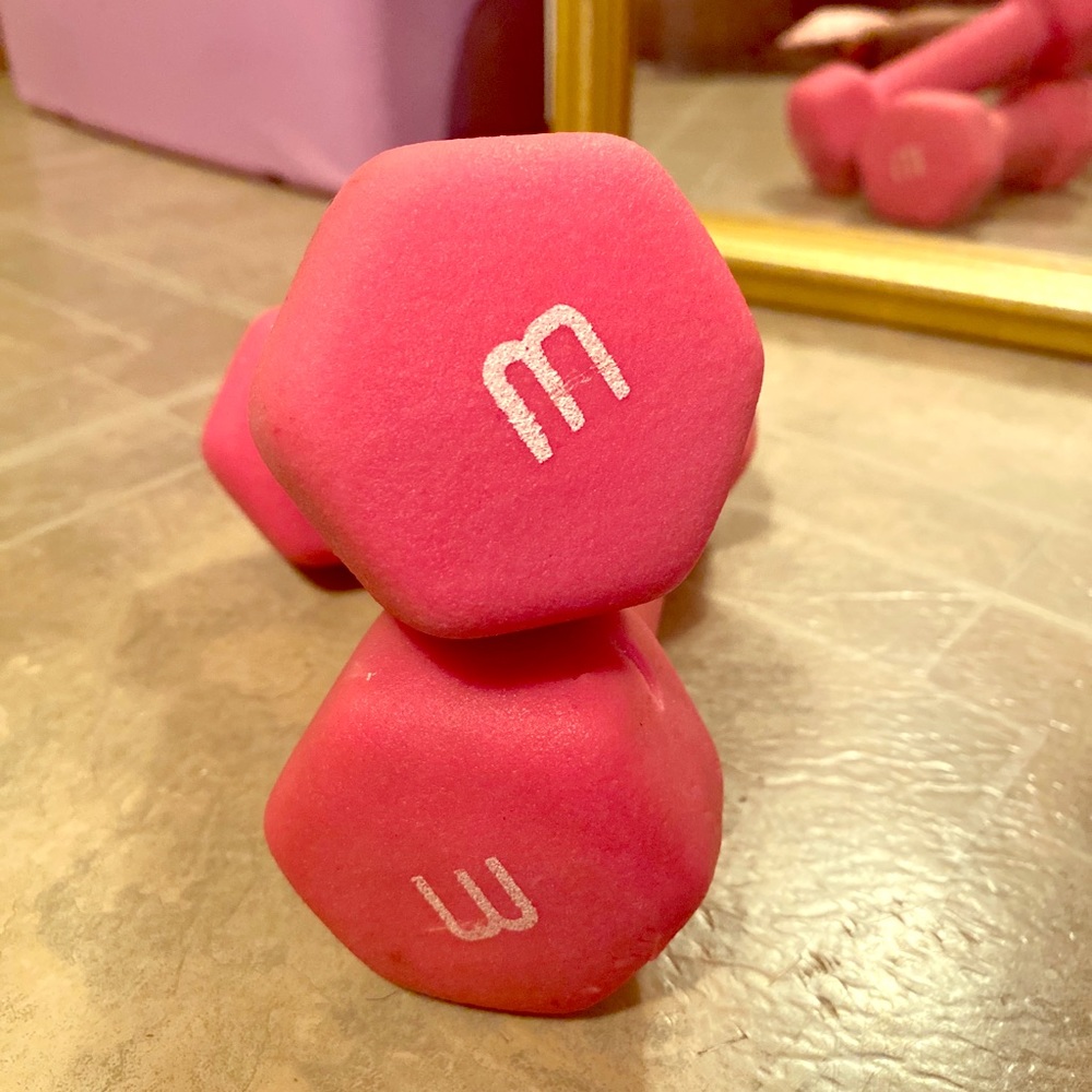 Pink 3 lb dumbbell